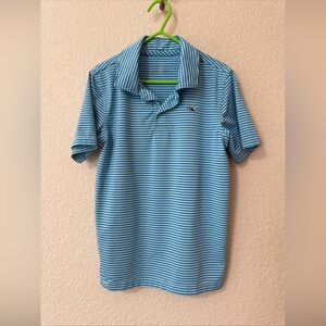 Vineyard Vines Kids Performance Polo Shirt Aqua Blue striped short Sz 6 Peru